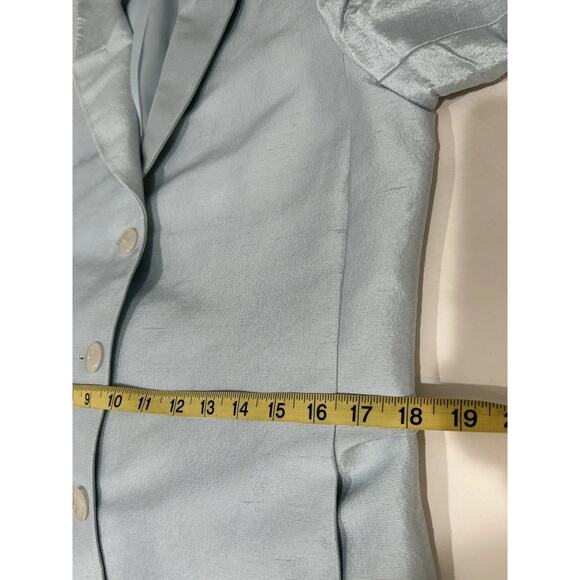 ellen tracy Silk Long Blazer Size 8 Sky Blue Taffeta Long Sleeve 3 Button Close - Picture 9 of 10